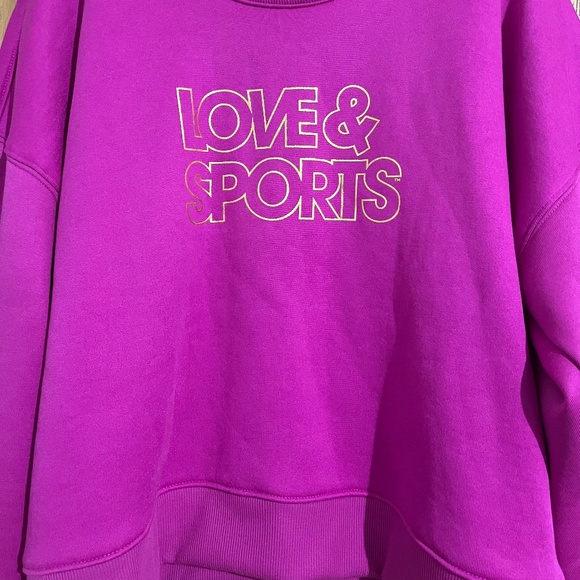 LOVE & SPORTS Women’s Magenta Activewear Fleece Sweatshirt Cropped Length Sz-XL - Picture 2 of 7